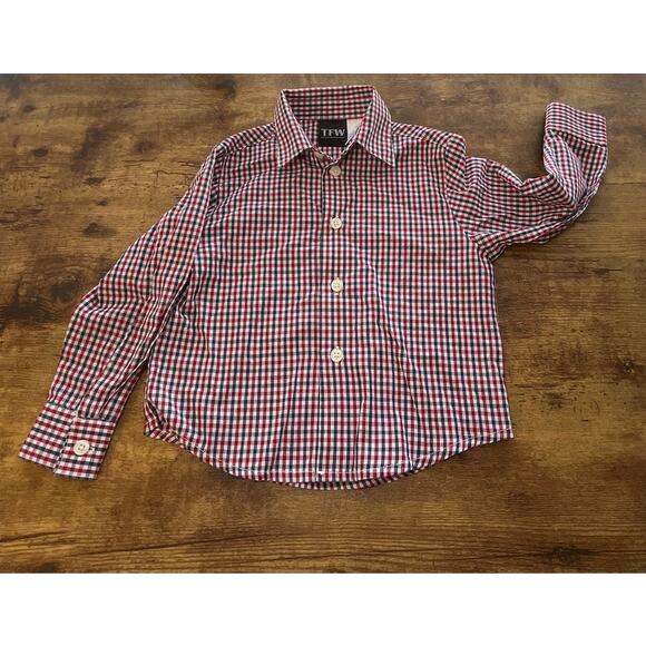 TFW Boys 2T 2-Piece Set Red Long Button Shirt Knit Vest Christmas Truck - Picture 4 of 6